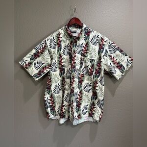 Alexander Martin Hawaiian Green Red Palm Leaf Button Down Cotton Top Shirt XL